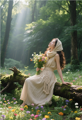 绿色森林美女森系写真图片